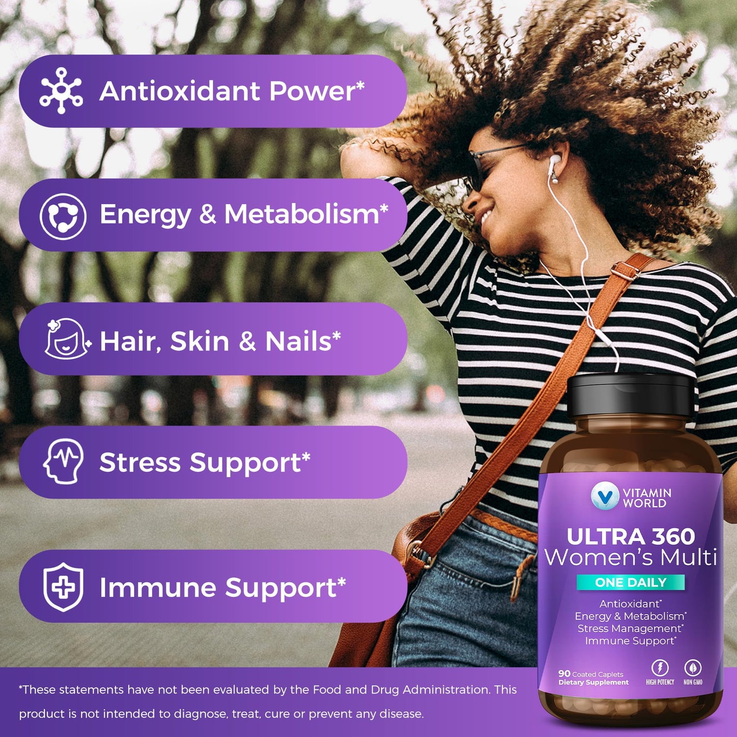 Vitamin World Ultra 360 Multivitamin for Women One Daily, Stress Support Caplets 90