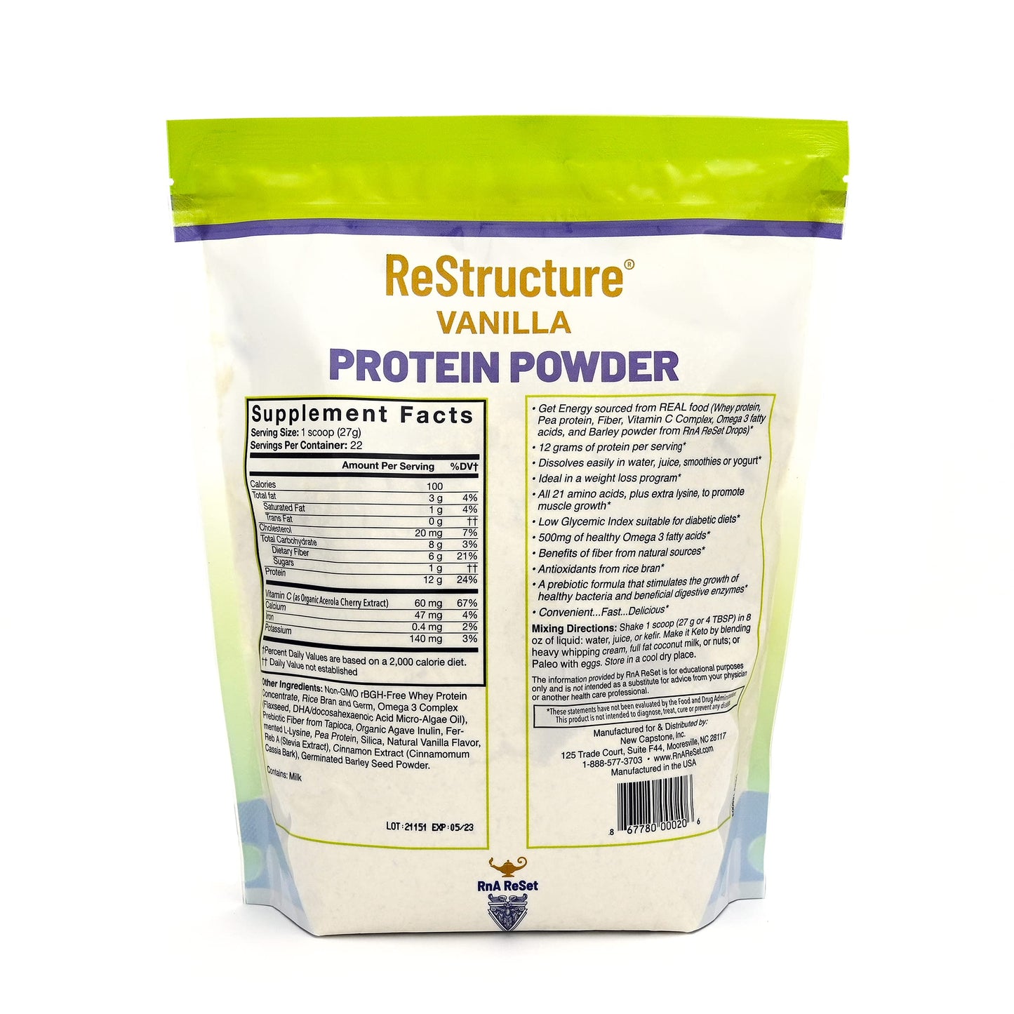 RnA ReSet ReStructure Whey Protein Powder - Vanilla, 22 Servings