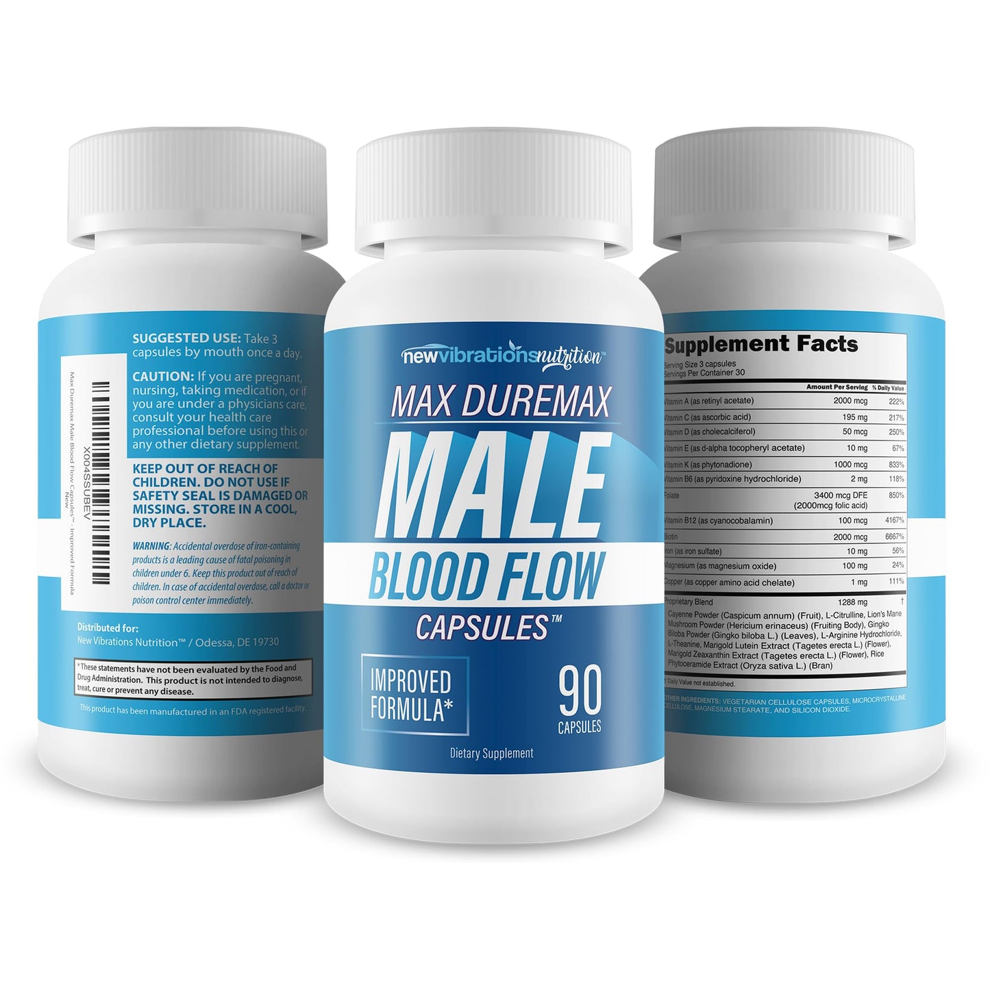 New Vibrations Nutrition Max Duremax Male BloodFlow Capsule 90 Count