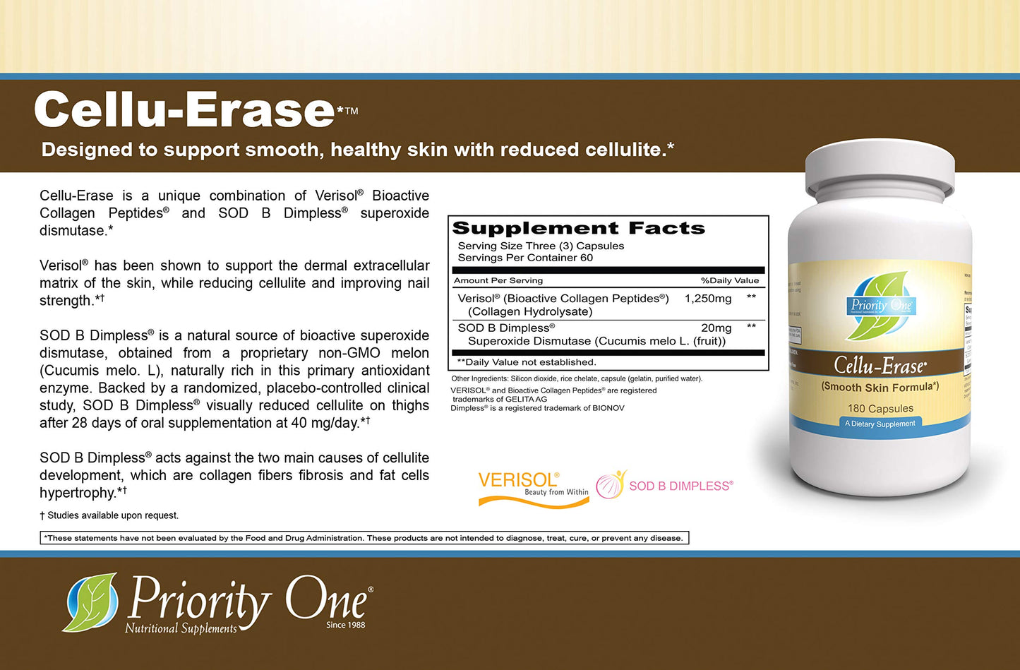 Priority One Cellu-Erase Smooth Skin Formula Capsule 180 Count