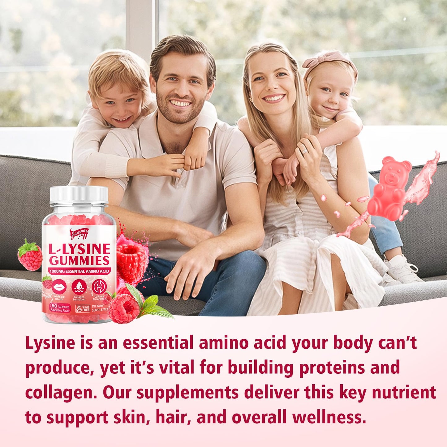Saajoor L-Lysine 1000mg Gummies, 60 Count