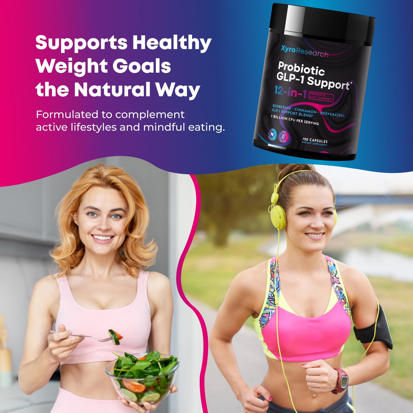 Xyro Research GLP-1 Support Probiotic Weight Loss Supplement with Berberine Capsule 120 Count