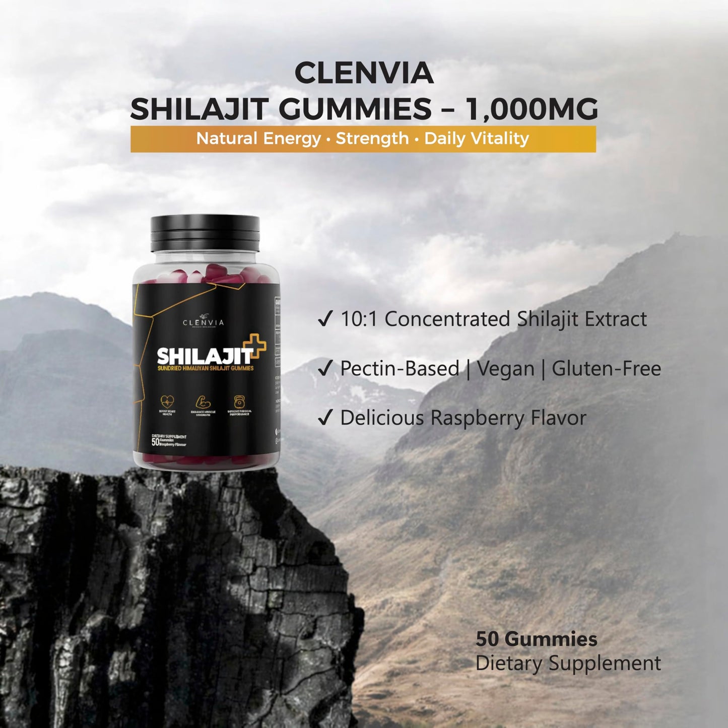 CLENVIA Sundried Himalayan Shilajit Capsule 1000mg, 50 Capsules