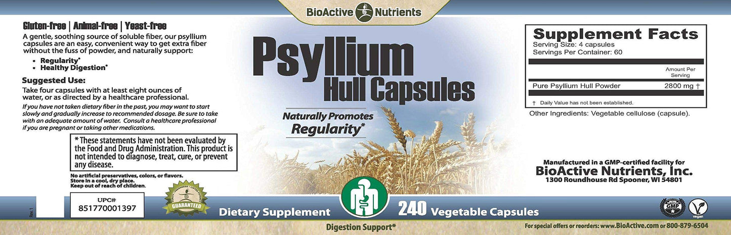 BIOACTIVE NUTRIENTS Psyllium Plus Capsule, 60 Capsules