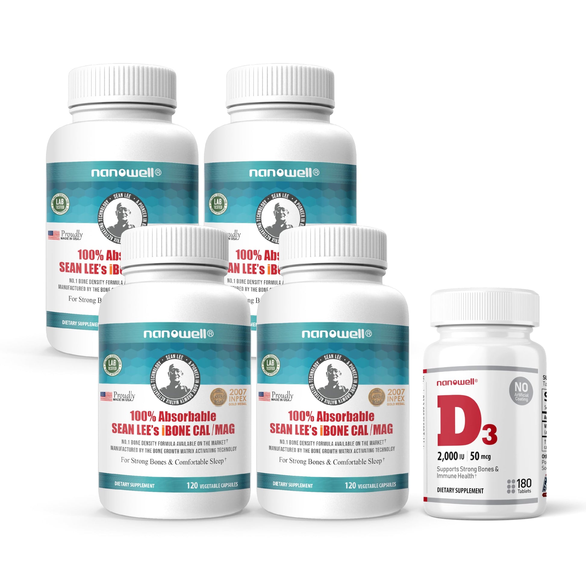 NANOWELL iBone Cal Mag with Vitamin D3 & K2 Calcium Magnesium Supplement for Bone & Immune Support 120 Capsules