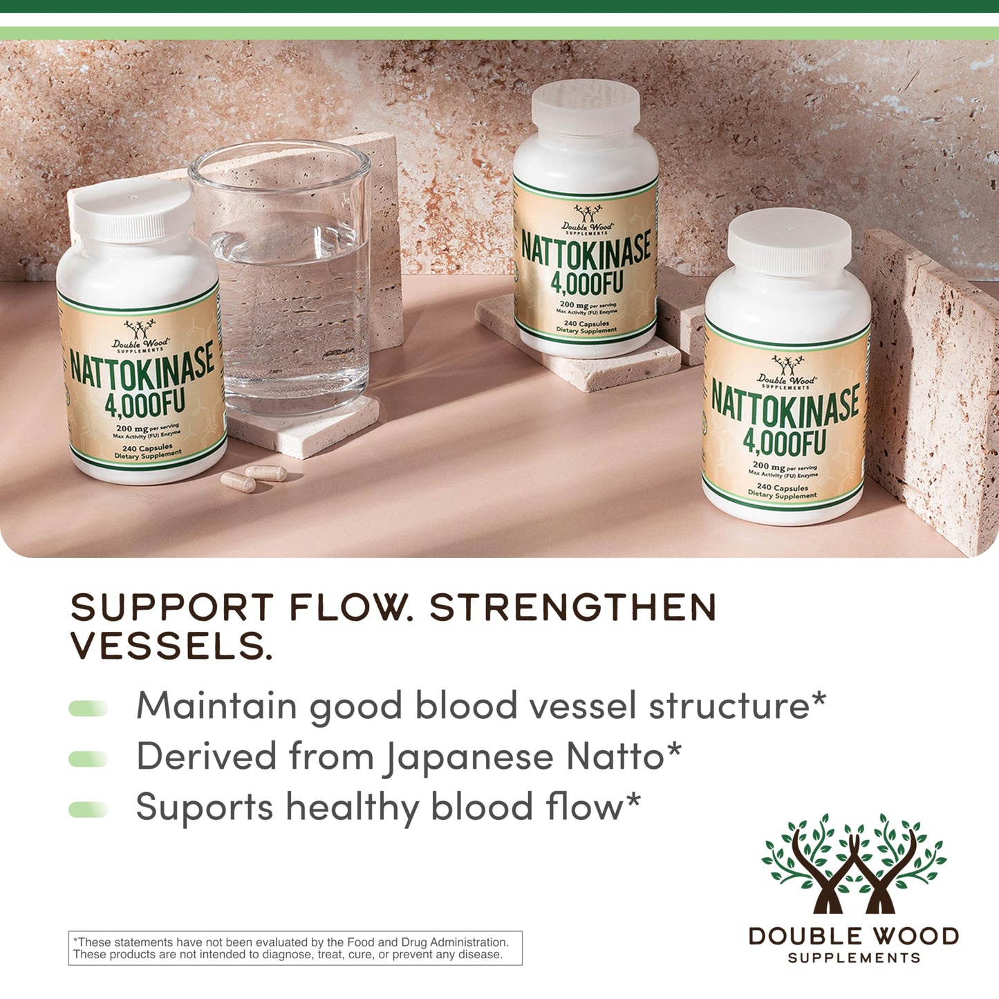 Double Wood Supplements Nattokinase Supplement 4,000 FU Capsules 240 Count