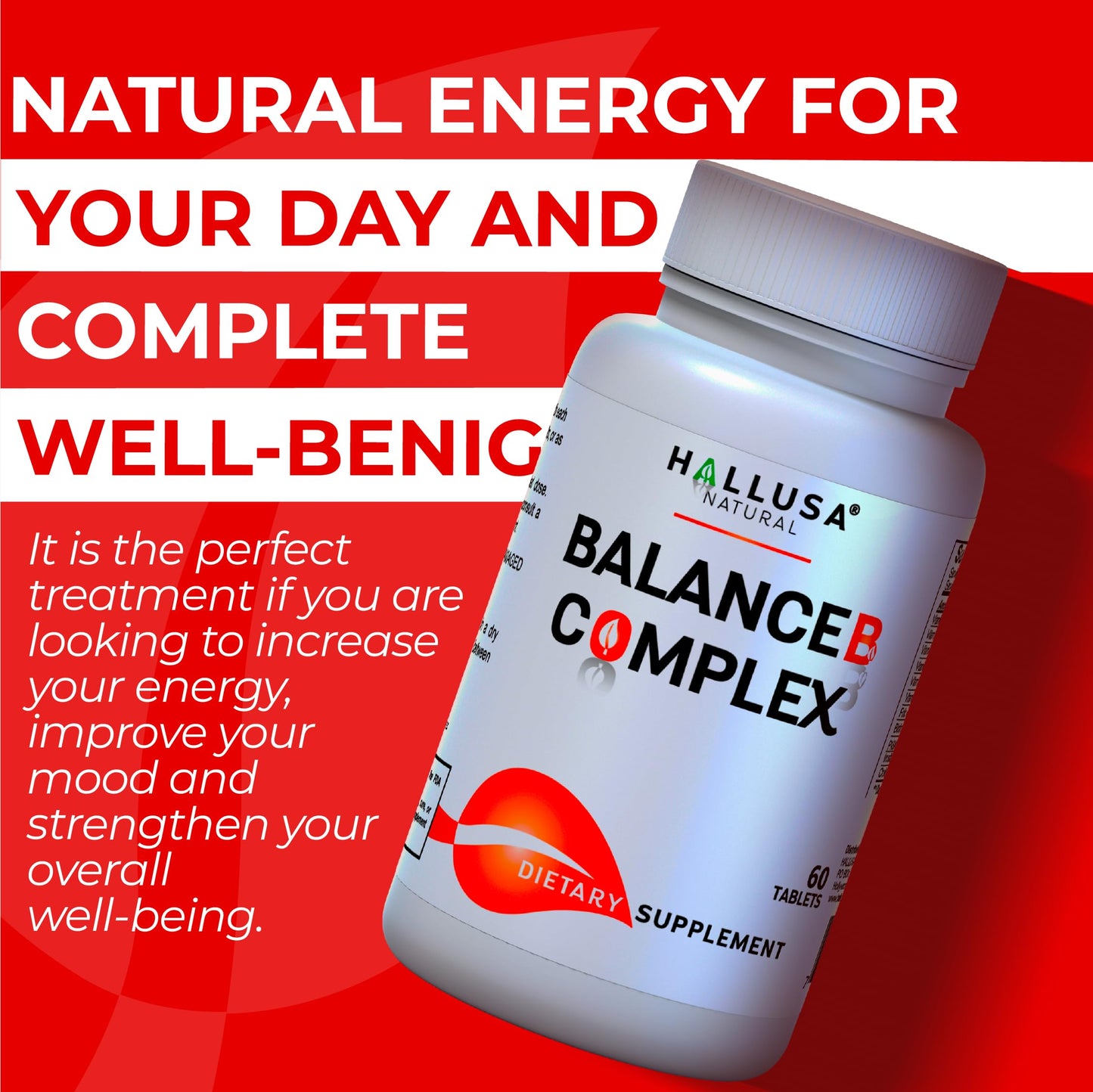 Hallusa Natural Balance B Complex with Inositol, Folic Acid & Biotin, 60 Tablets