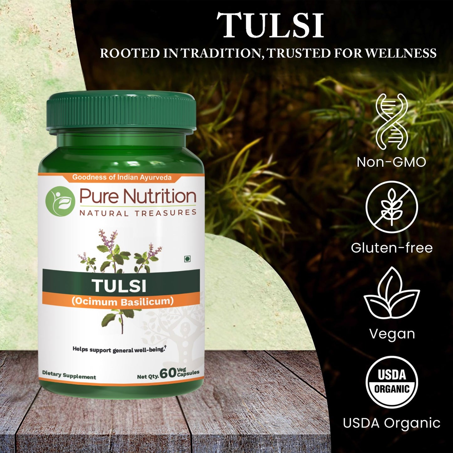 Pure Nutrition Natural Treasures Tulsi Extract 708mg Capsules 60 Count