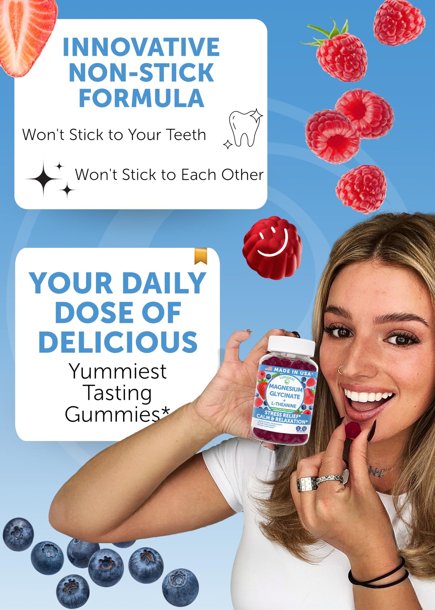 Lunakai Magnesium Glycinate Gummies with L-Theanine 60 Count