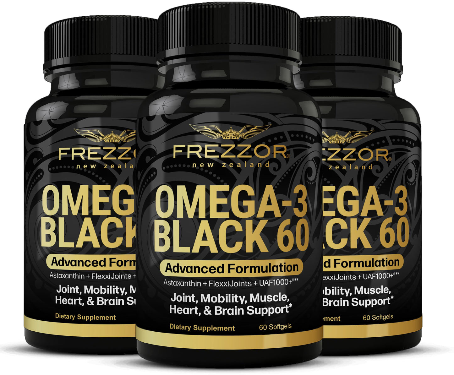 FREZZOR Omega 3 Black for Joint Care & Comfort - New Zealand Green Lipped Mussel Oil Softgels 180