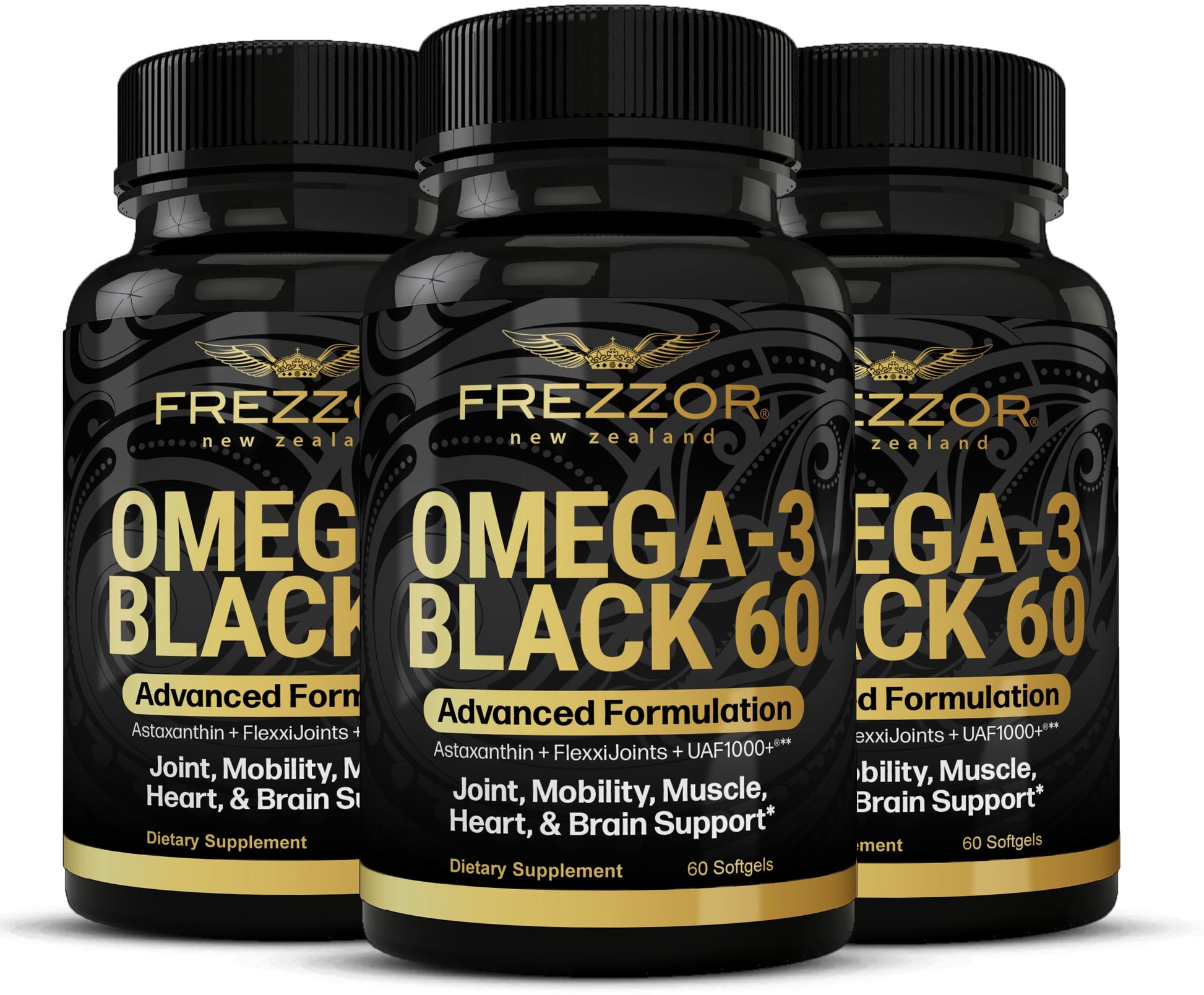 FREZZOR Omega 3 Black for Joint Care & Comfort - New Zealand Green Lipped Mussel Oil Softgels 180