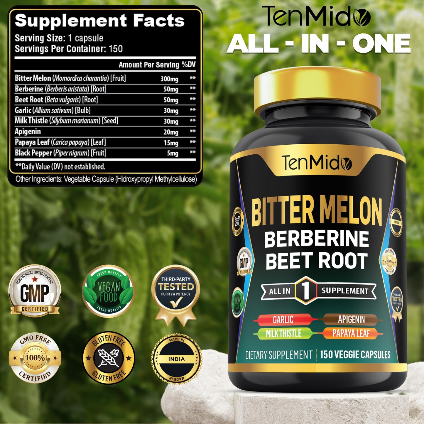 Tenmido Bitter Melon Capsules 150 Count