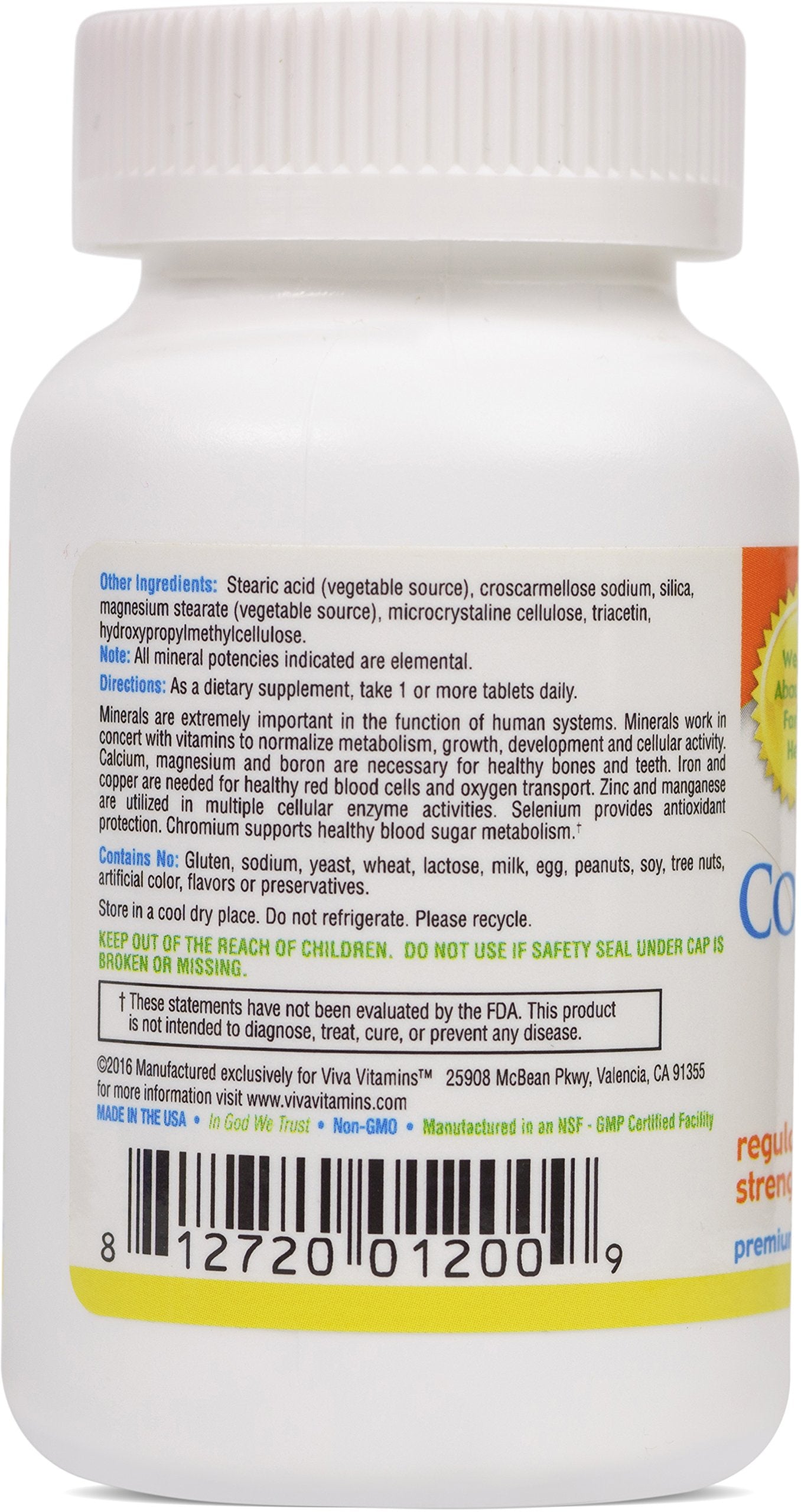 Viva Vitamins Complete Minerals, Regular Strength - Complete Multiple Mineral Supplement with Krebs' Cycle Intermediates, 90 Tablets