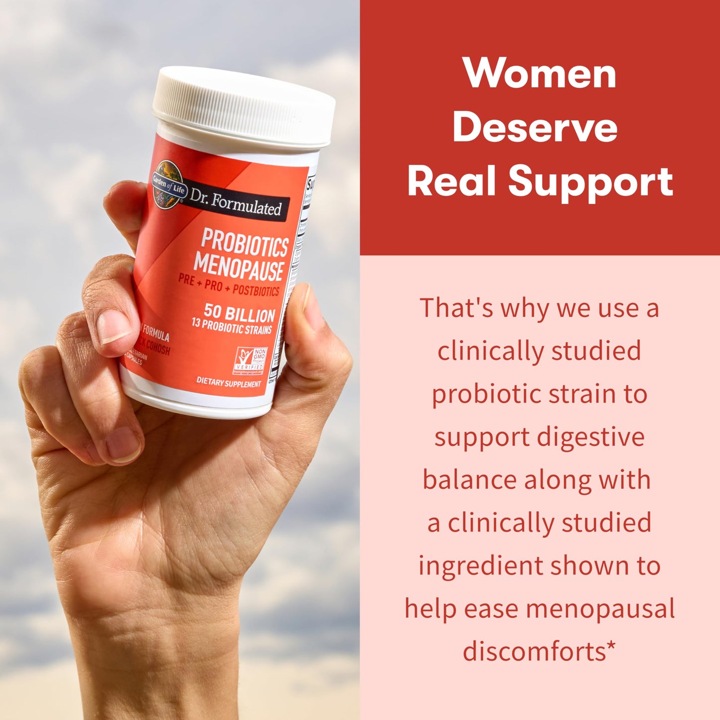Garden of Life Dr. Formulated Menopause Probiotics with Black Cohosh, Chromium and Pre, Pro & Postbiotics – Menopause Supplements for Women, Immune Health, Non-GMO, Gluten-Free, 30 Capsules