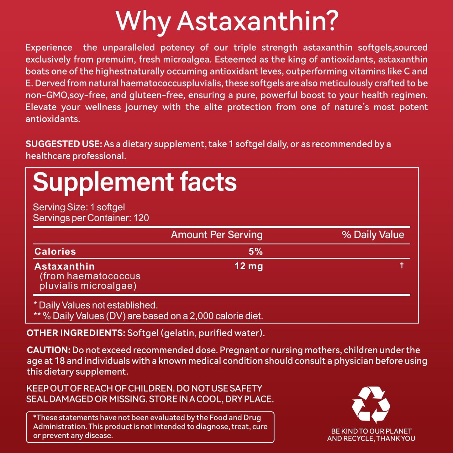 Axldrn Astaxanthin 12mg Softgel, 1 Count