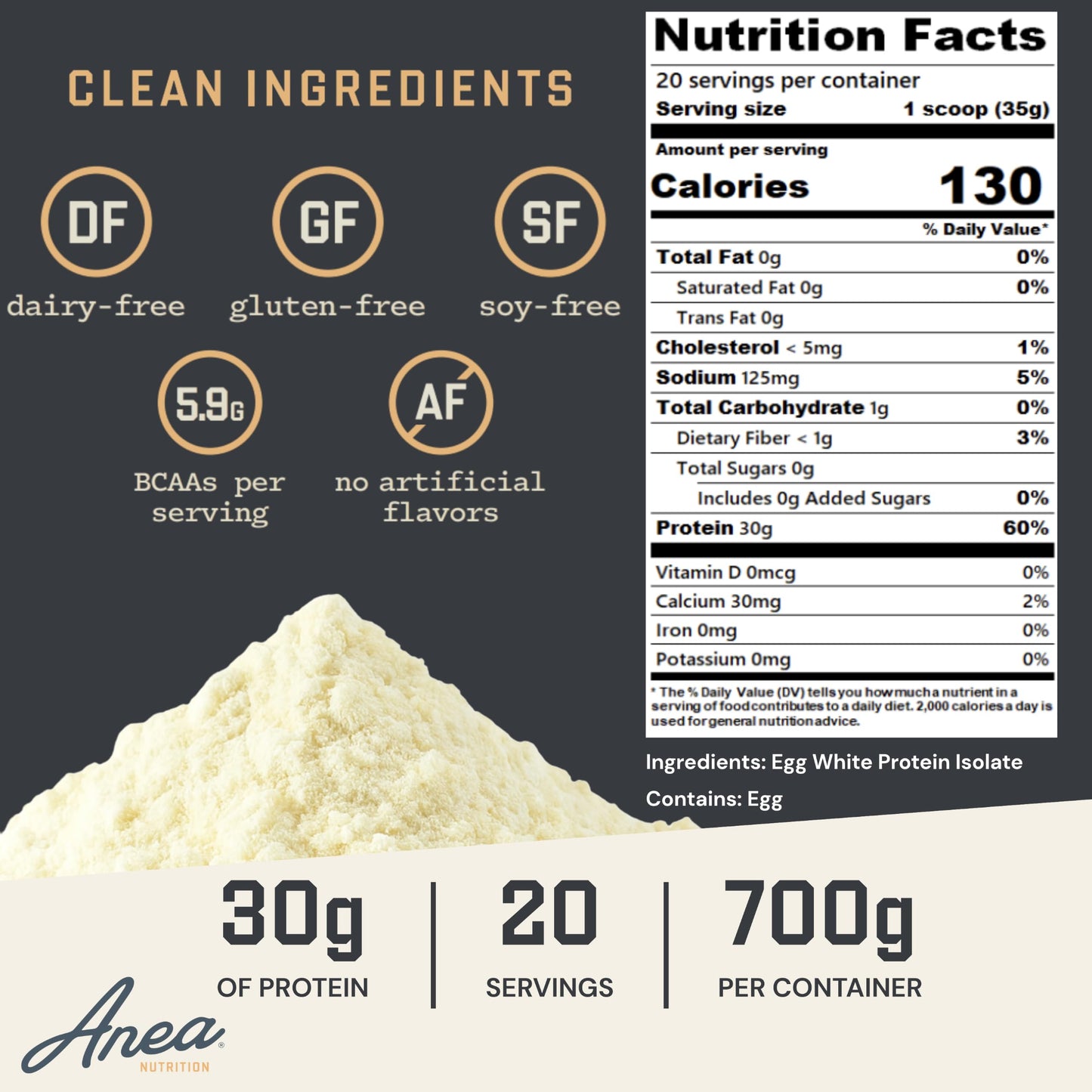 Anea Nutrition Egg White Isolate Protein Powder, 20 Servings