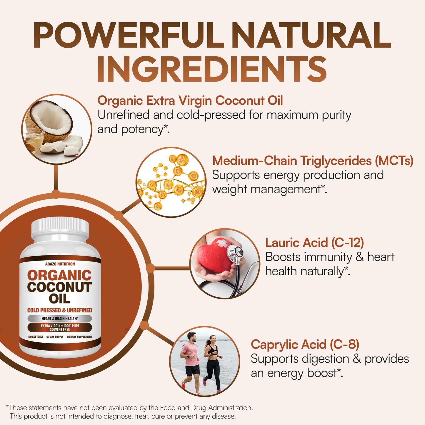 Arazo Nutrition Organic Coconut Oil 2000 mg Softgels 240