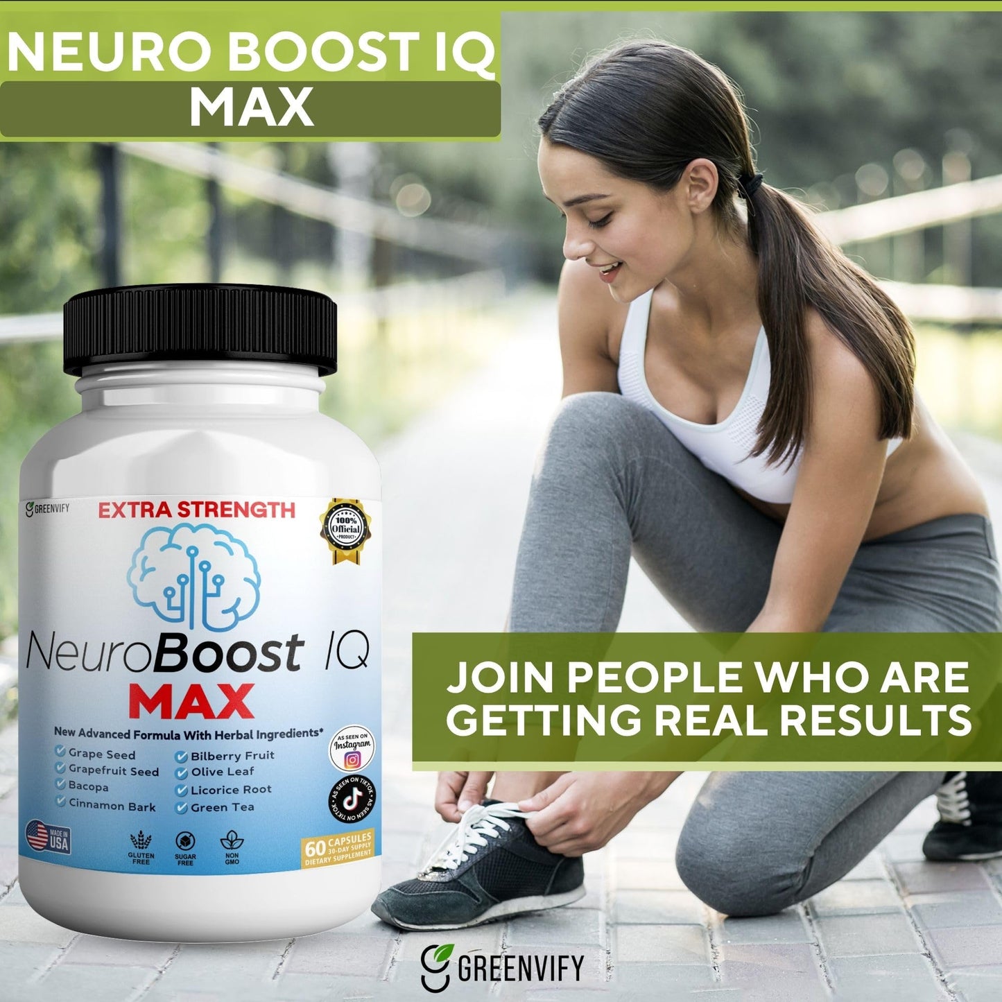 GREENVIFY NeuroBoost IQ MAX Extra Strength Brain Support Supplement 60 Capsules