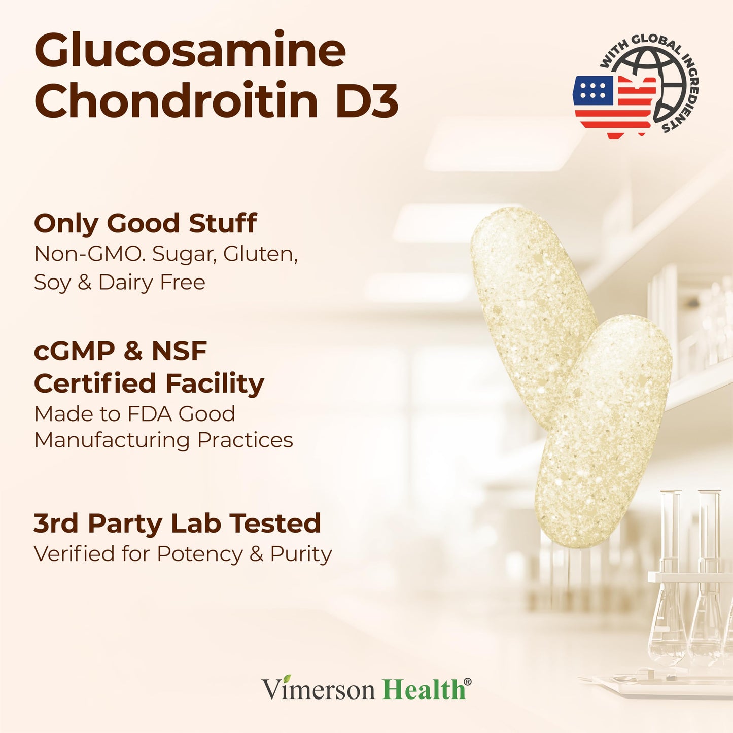 Vimerson Health Vitamin D3 2000IU & Glucosamine Chondroitin Tablet, 120 Count