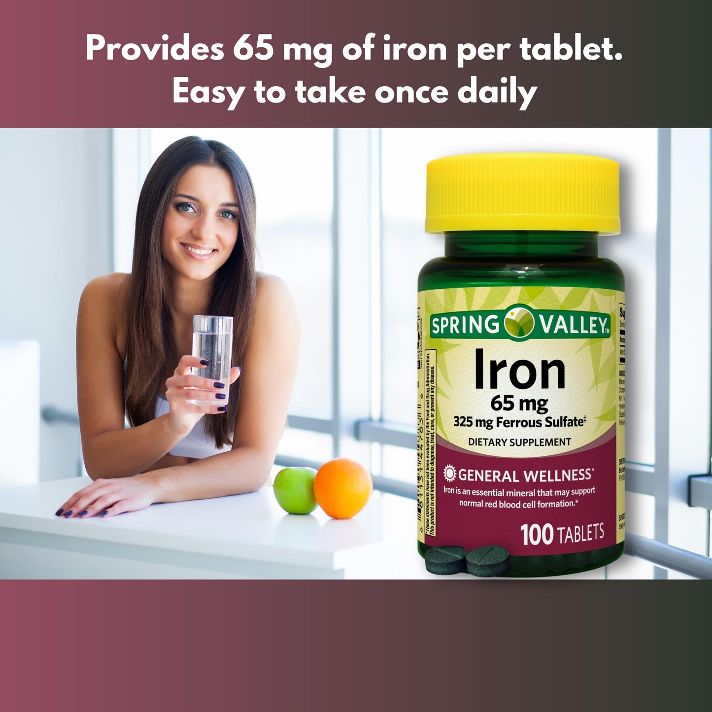 FUSION SHOP STORE Iron 65mg Ferrous Sulfate Tablets, 100