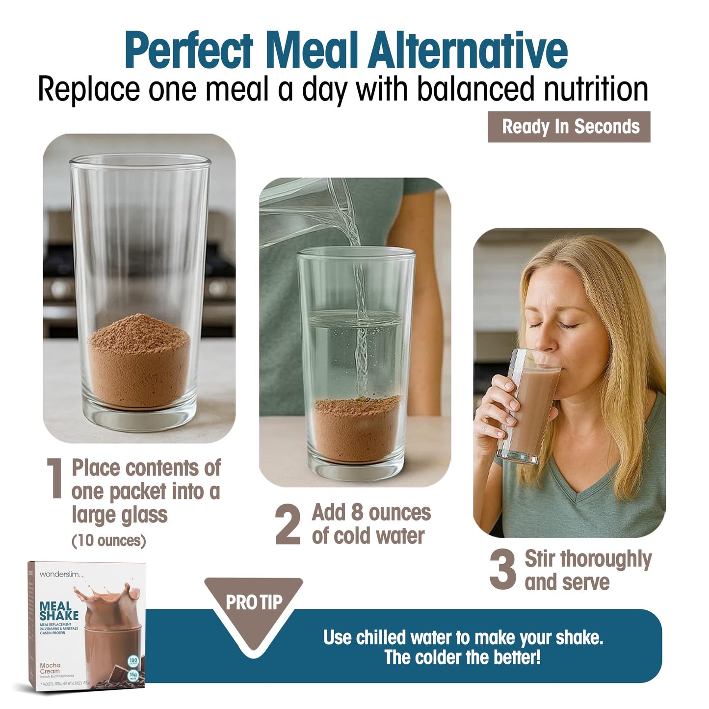 WonderSlim Protein Meal Replacement Shake Powder, 6.8 Ounce