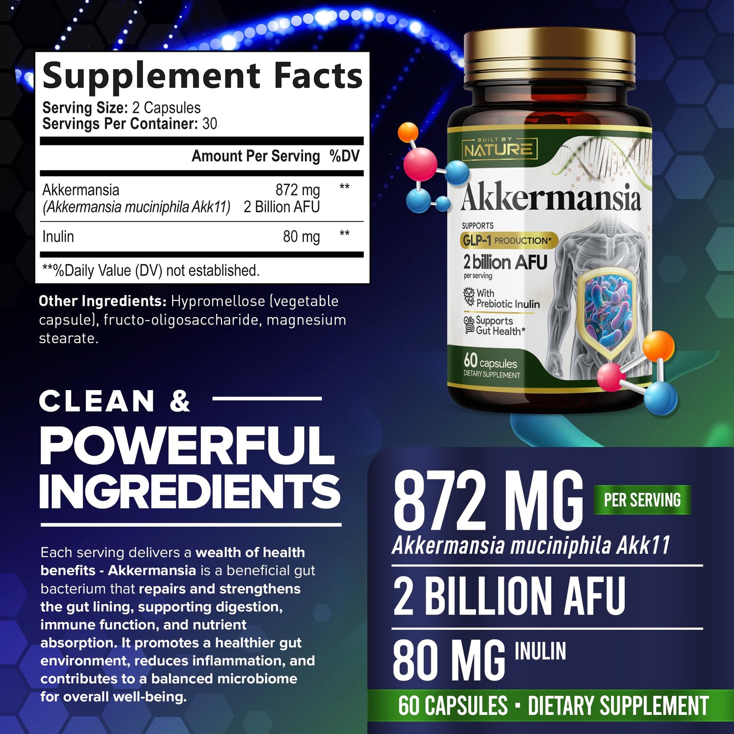 Built by Nature Akkermansia Muciniphila Probiotic, 60 Capsules