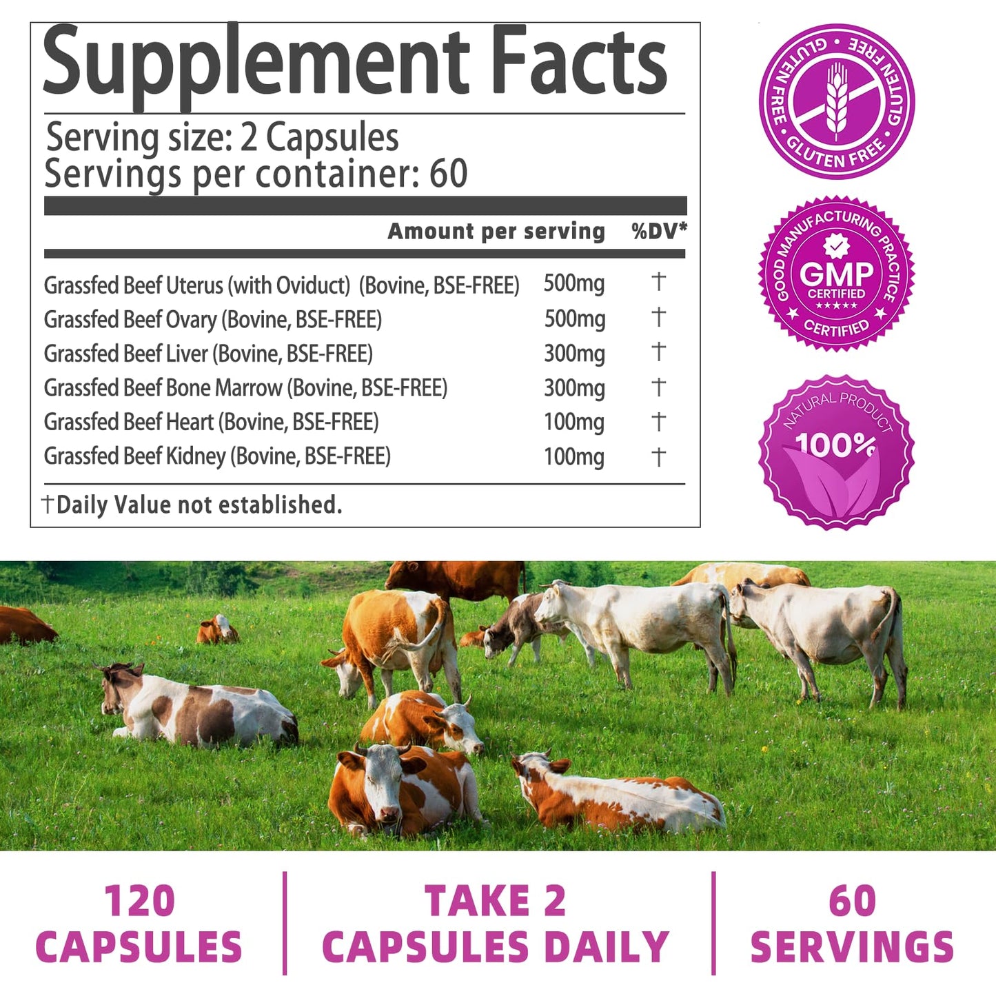 Qmiozzy Beef Liver Organ Supplement for Women, 120 Capsules