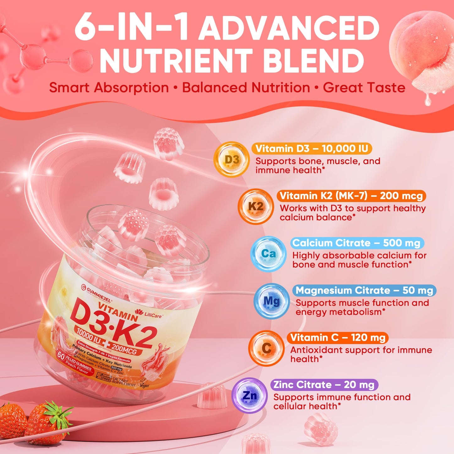 LILICARE Vitamin D3 K2 120 Gummies