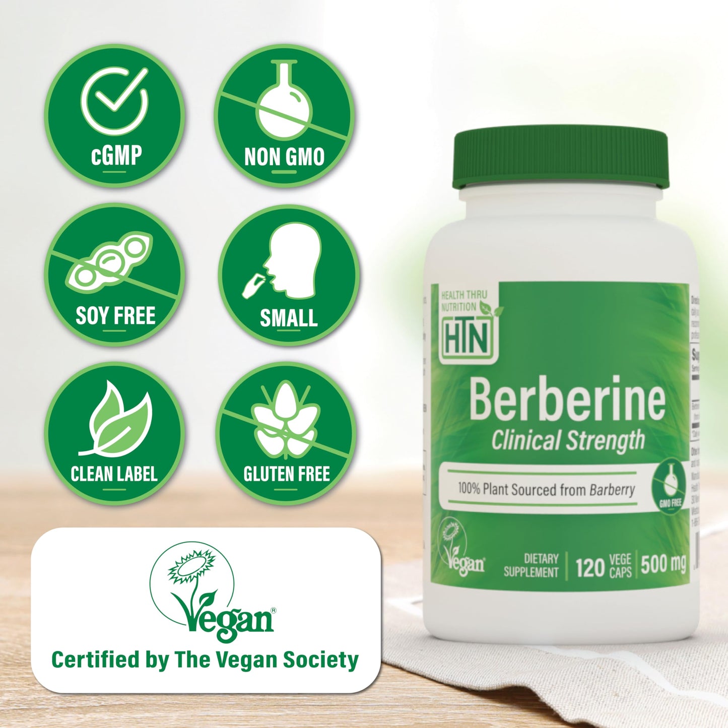 Health Thru Nutrition Berberine HCl 500mg Capsule, 120 Count