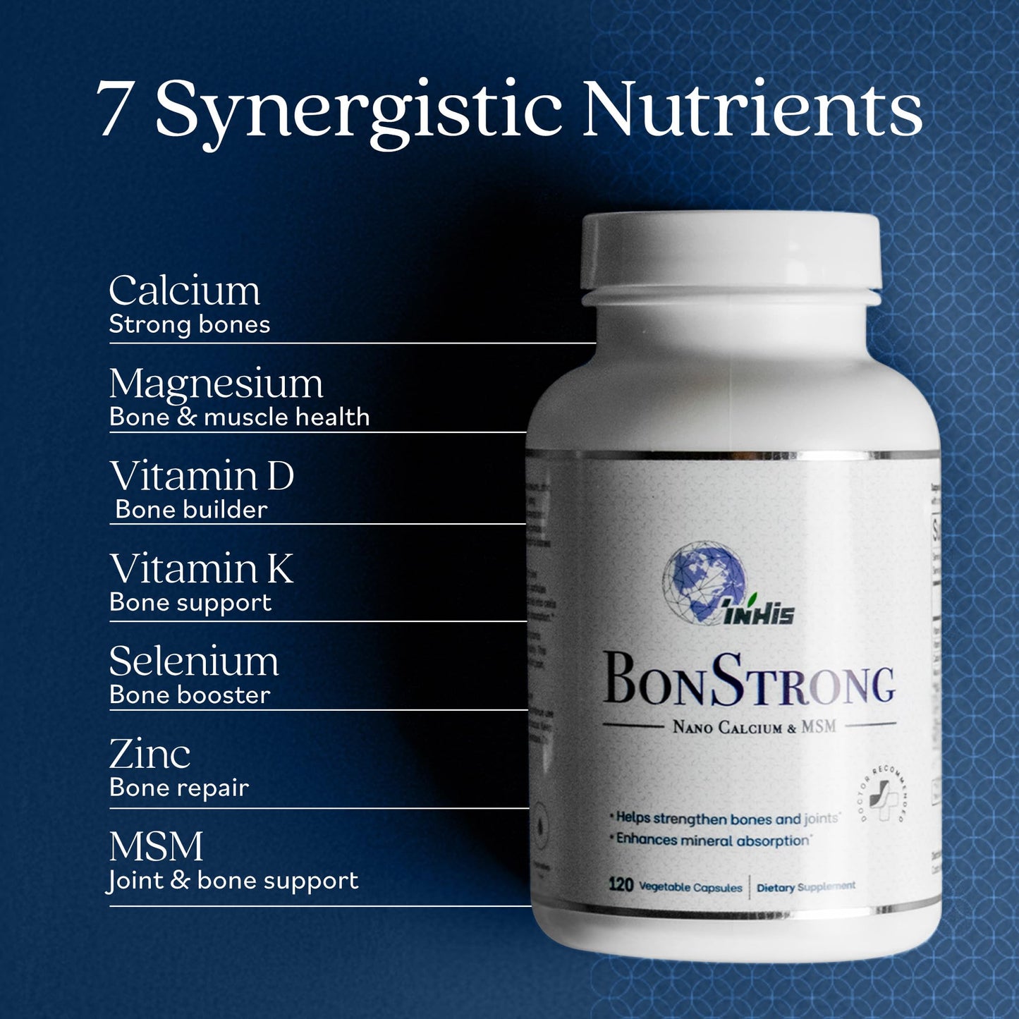 BonStrong Nano Calcium Supplement with MSM – 7-in-1 Bone Support Formula with Vitamin D3, K1, Magnesium & Zinc – 120 Capsules