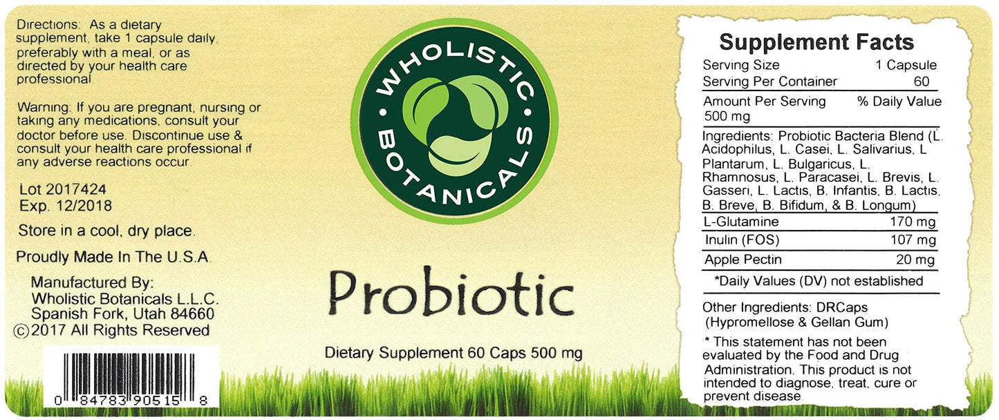 Wholistic Botanicals Probiotic Capsule, 60 Count