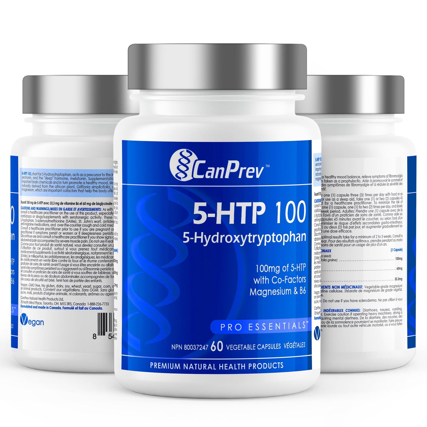 CanPrev 5-HTP 100 with B6 and Magnesium Vegi Capsules, 60 Count