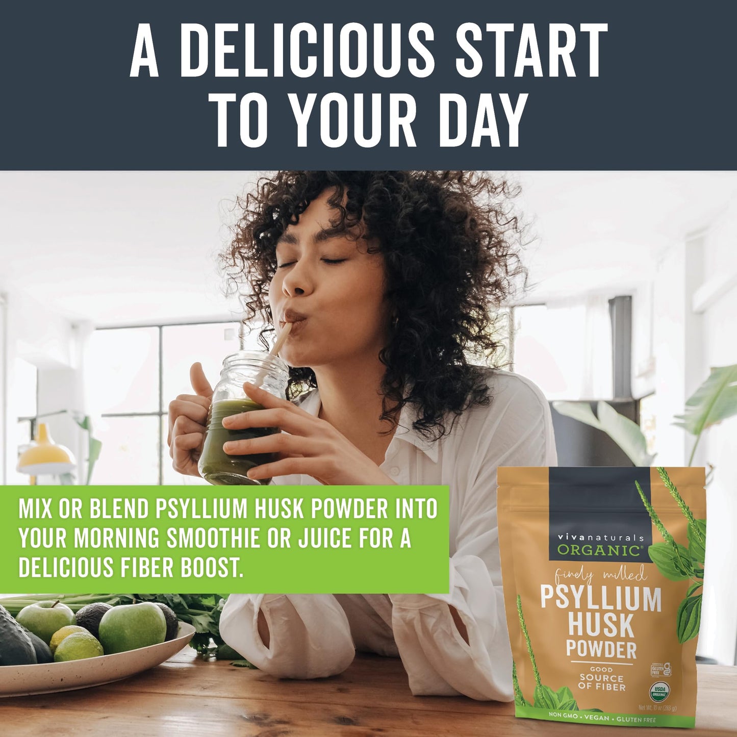 Viva Naturals Organic Psyllium Husk Powder, 10 oz – Finely Ground, Unflavored, Vegan, Keto, Paleo, Non-GMO Plant-Based Superfood, Good Source of Fiber for Gluten-Free Baking, Juices & Smoothies