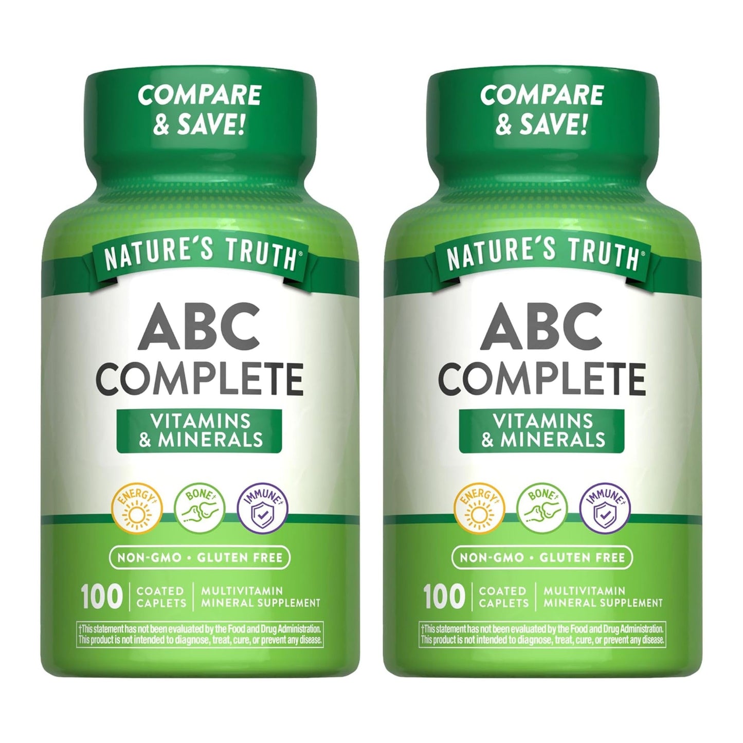 Nature's Truth ABC Complete Vitamins + Minerals Multivitamin Mineral Supplement 200 Caplets