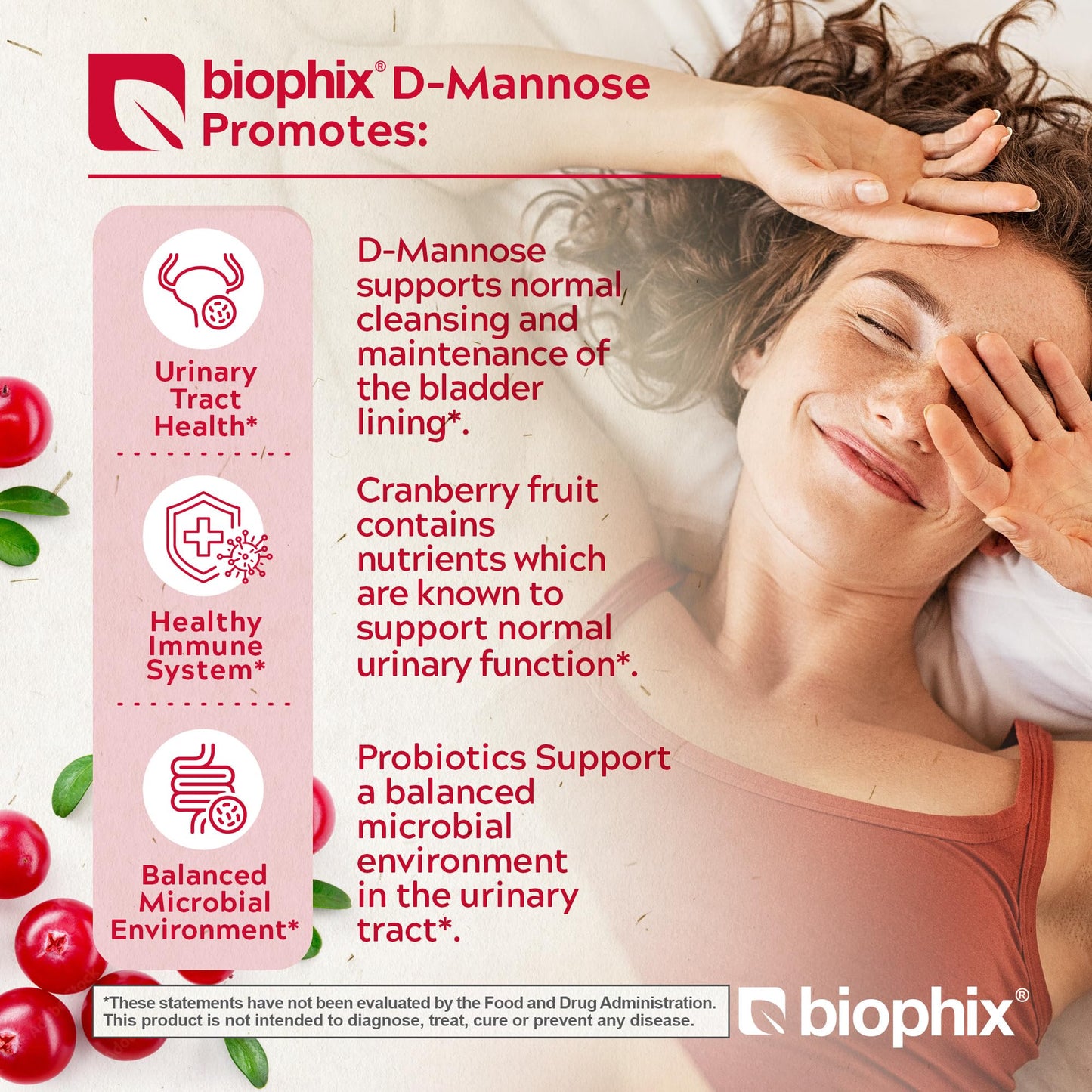 biophix D-Mannose 1000mg Capsules with Cranberry & Probiotics - D Mannose Supplements for Women - Urinary Tract & Bladder Health Support - Digestive Well-Being - 240 Capsules