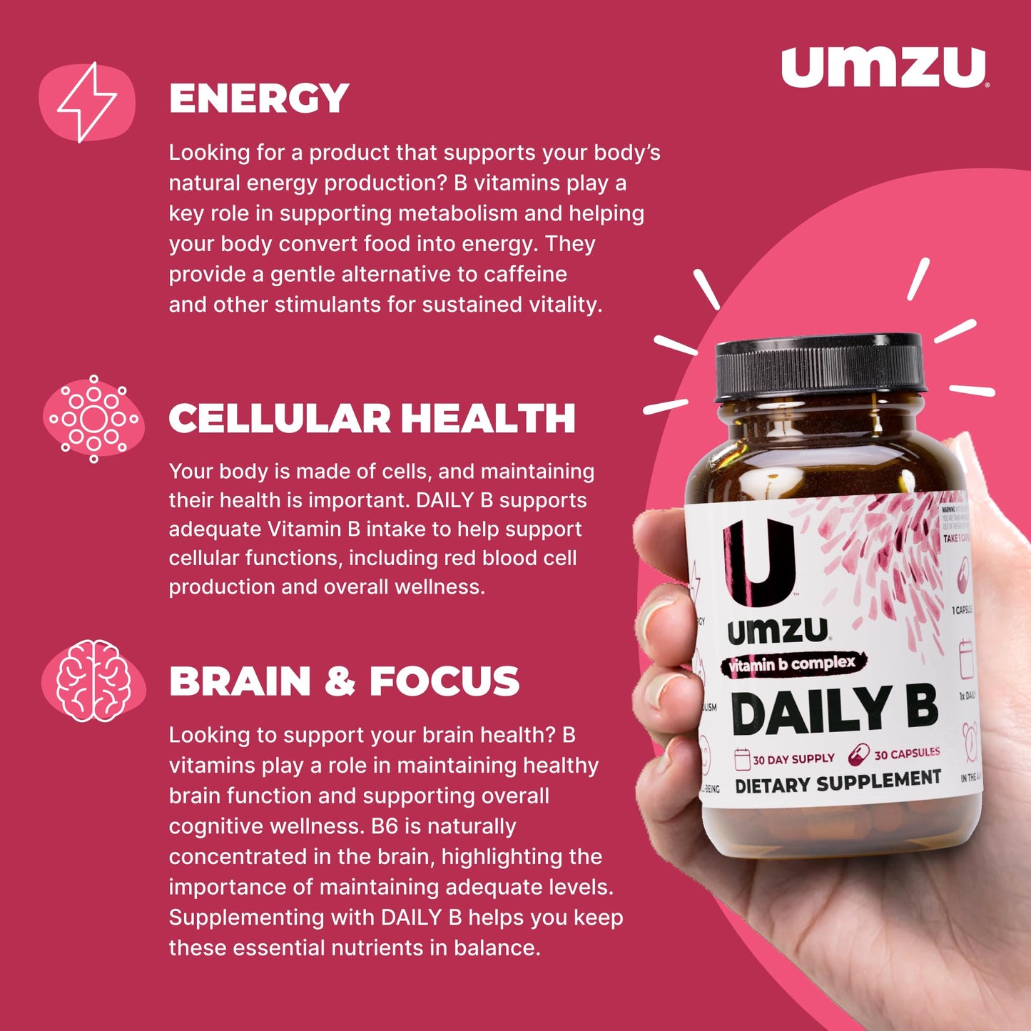 UMZU Daily B Vitamin B-Complex Capsules, 30 Count