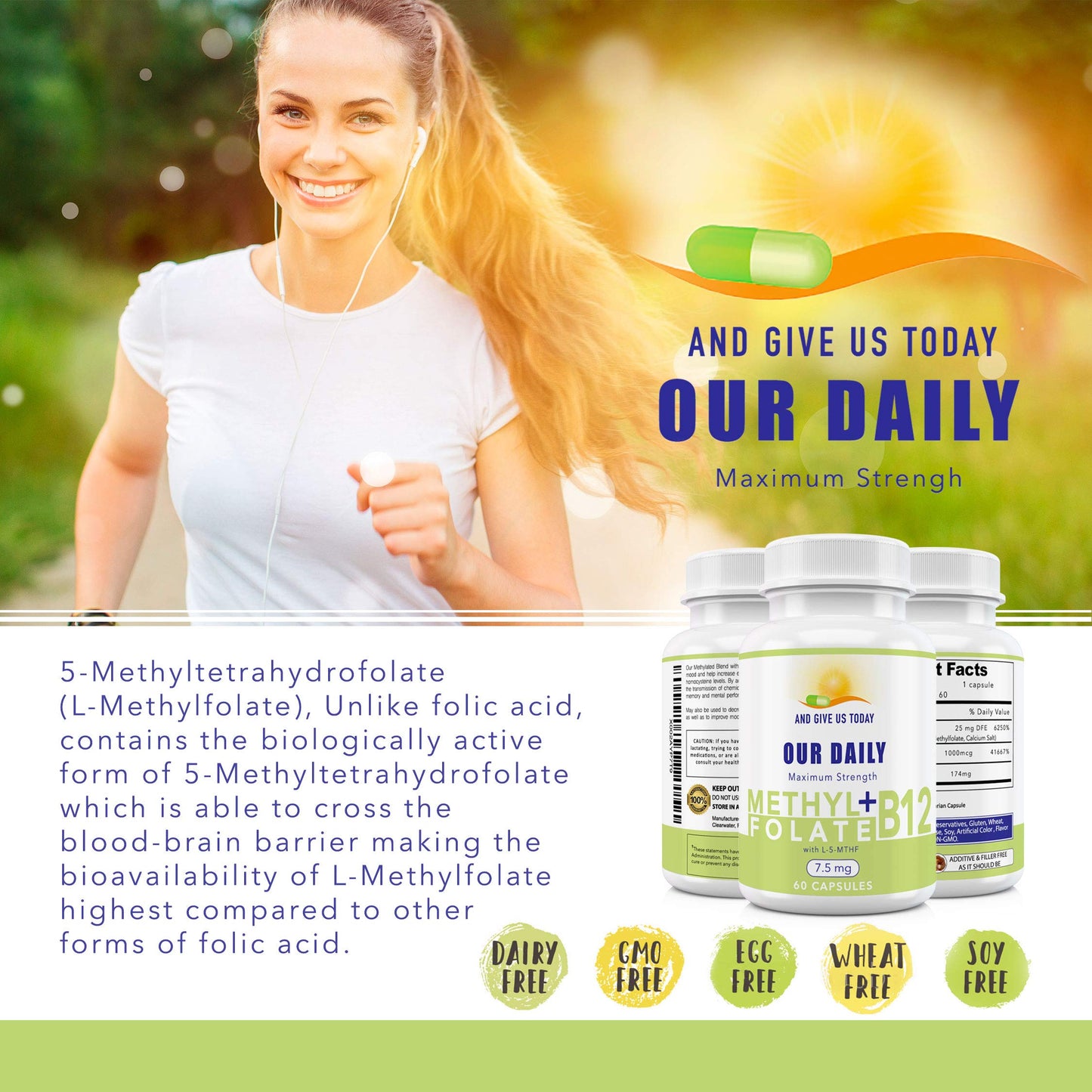 AND GIVE US TODAY OUR DAILY L-Methylfolate 7.5 mg B12 1000 mcg Capsules, 60 Count