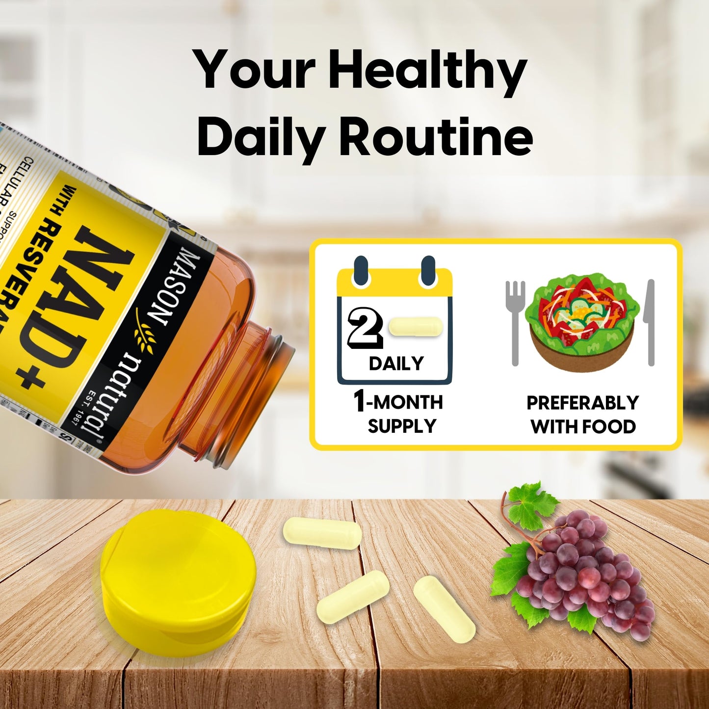 Mason Natural NAD+ with Resveratrol & Quercetin Capsules, 60 Capsules