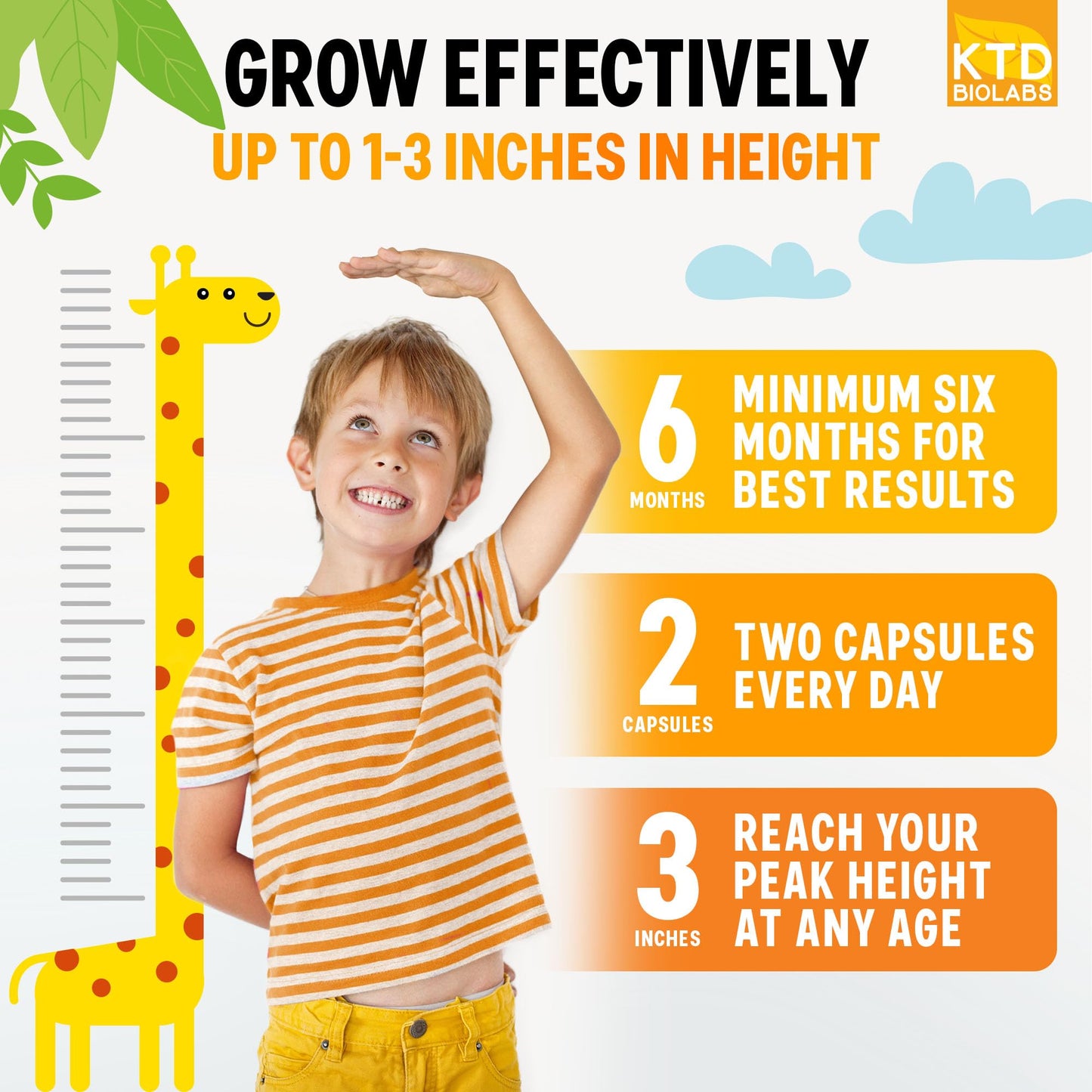 KTD BIOLABS Kids Height Growth Support Capsules, 120 Capsules