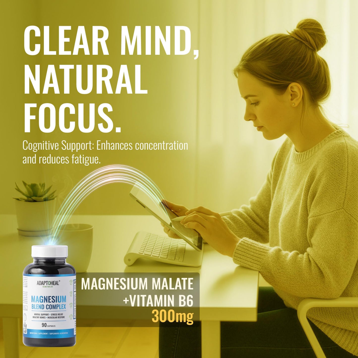 ADAPTOHEAL Magnesium Complex – Glycinate, Malate & Citrate with Vitamin B6, 90 Capsules