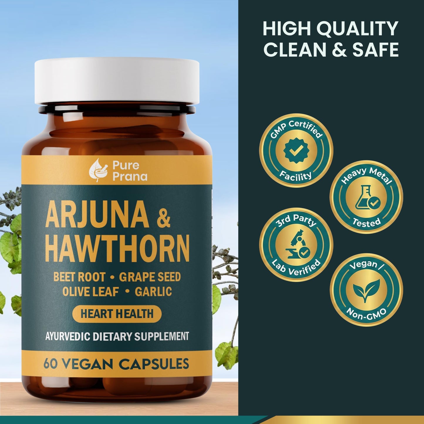 Pure Prana Arjuna & Hawthorn Heart Health Supplement Capsules, 60 Capsules