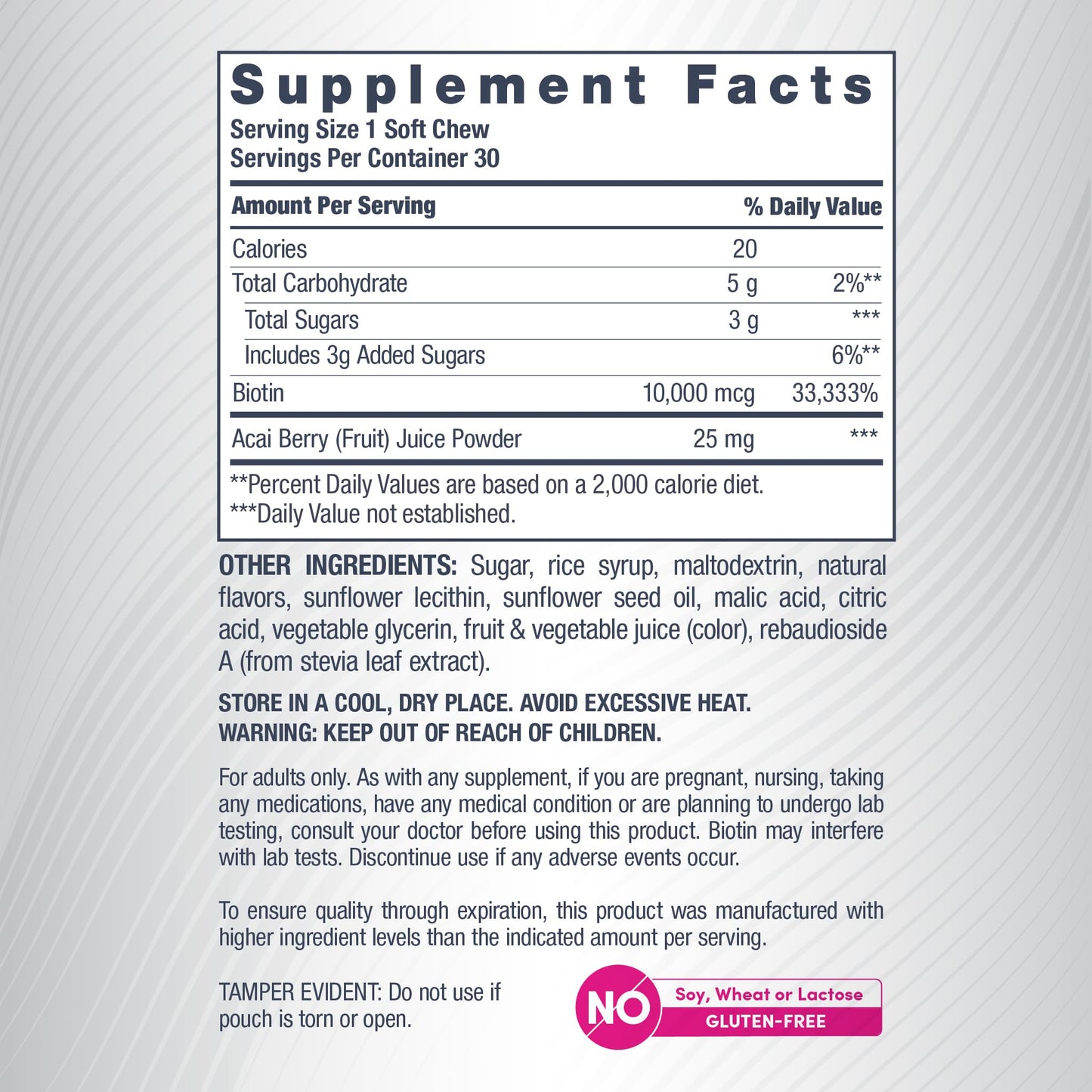 NeoCell Biotin Beauty Soft Chews 10000mcg 30 Count Hair, Skin & Nails Acai Berry Flavor