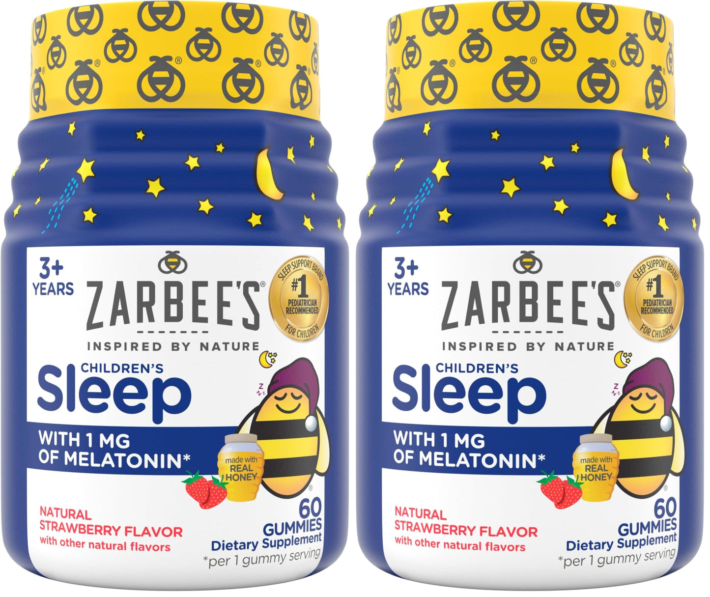 Zarbee's Kids Melatonin Gummies with 1mg Melatonin, Natural Strawberry, 120 Gummies