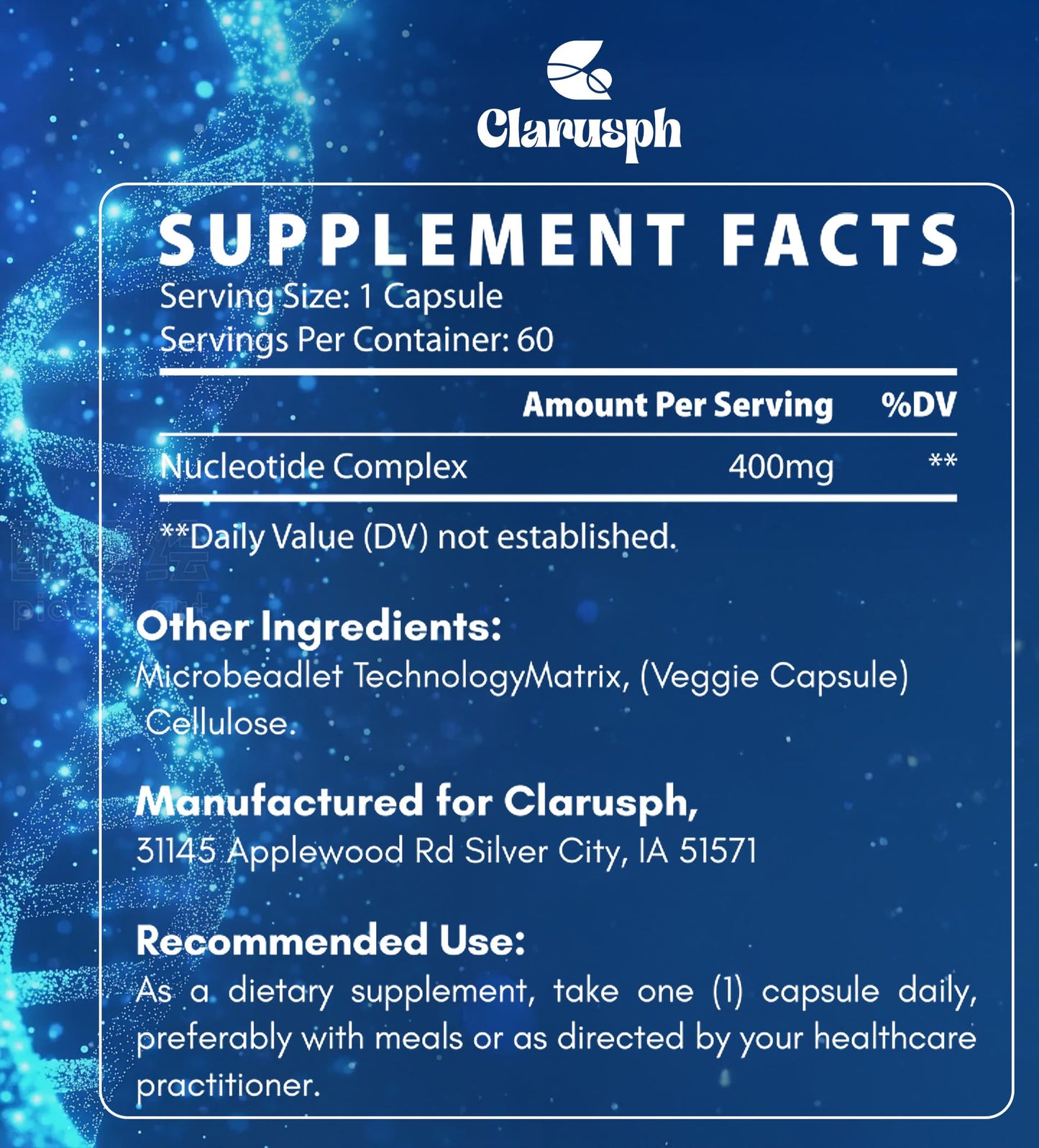 Clarusph Immunity Nucleotide Complex Blend 400mg Capsule 120 Count