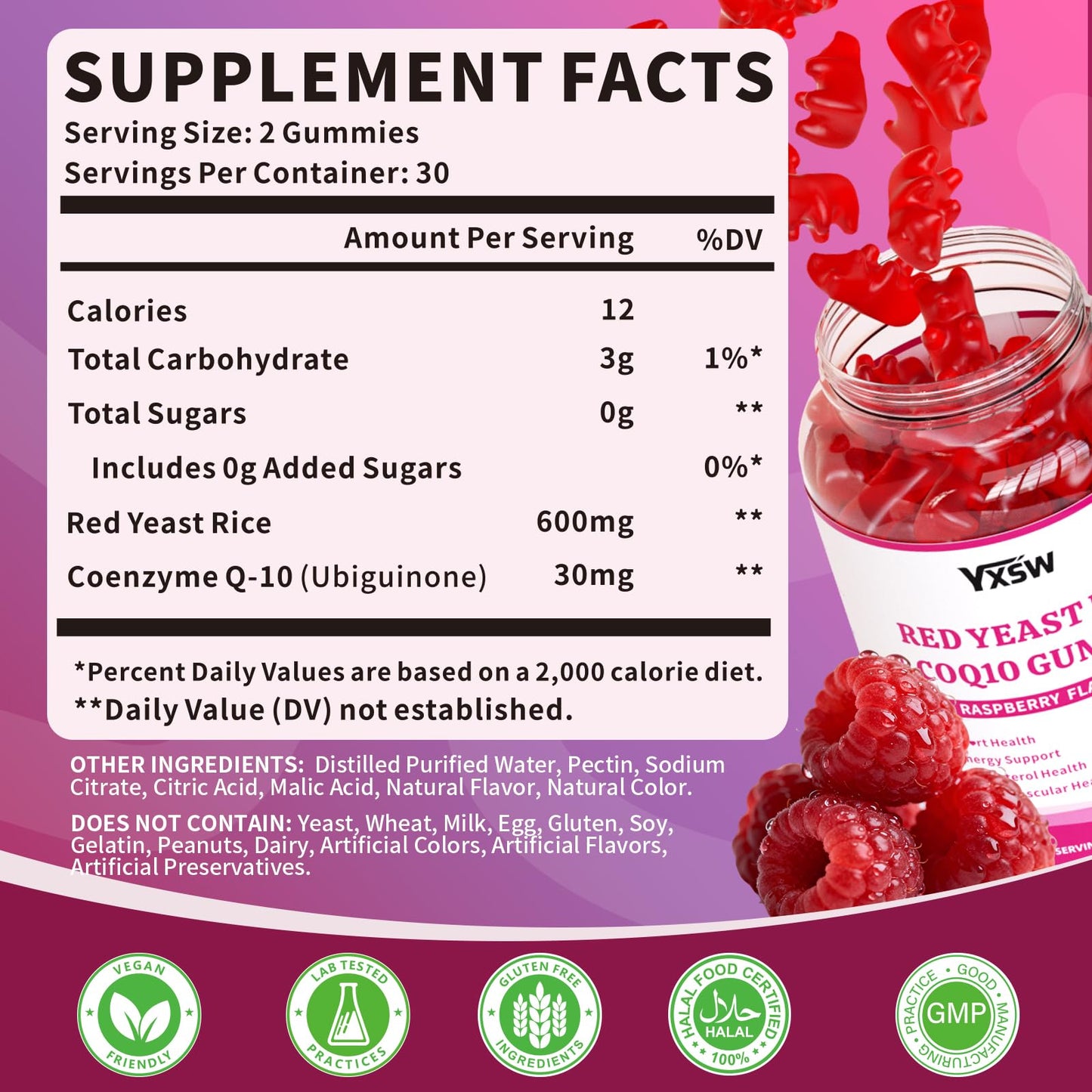 YXSW Red Yeast Rice with CoQ10 Gummies, 60 Count