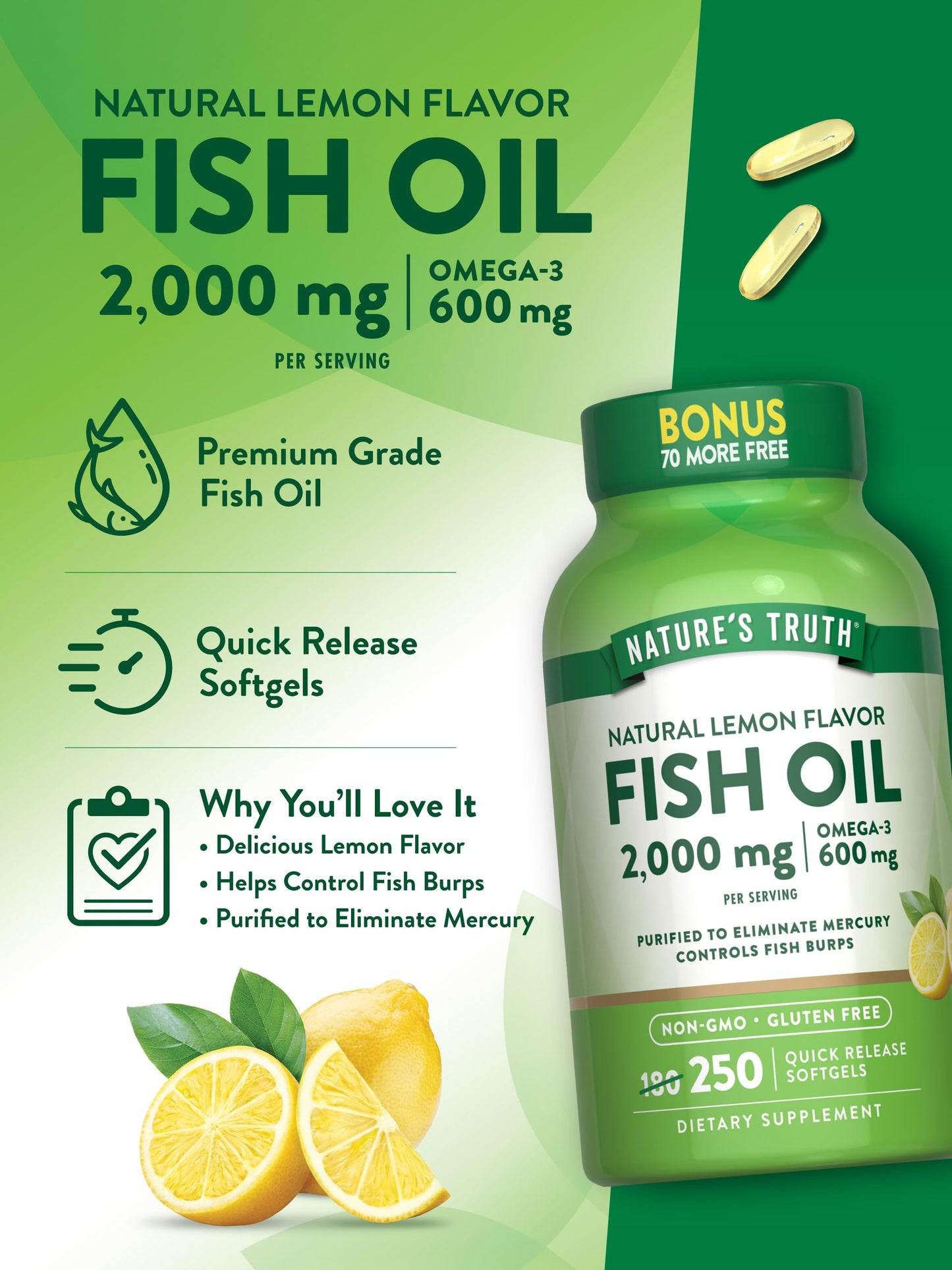 Nature's Truth Fish Oil Softgels 250