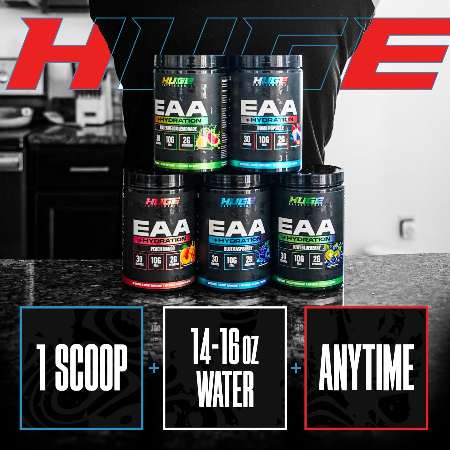 Huge Supplements EAA + Hydration Essential Amino Acids Powder, EAAs & BCAAs, Intra & Post Workout Recovery, Bomb Popsicle, 15.6 Ounce