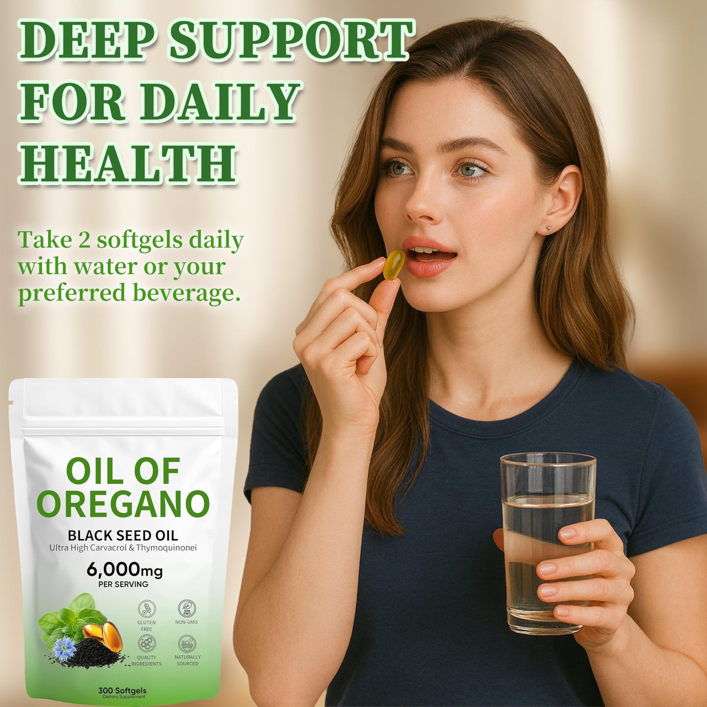 Plaxssuss Oil of Oregano with Black Seed Oil and Thymoquinone, 6000mg, Non-GMO, 300 Capsules