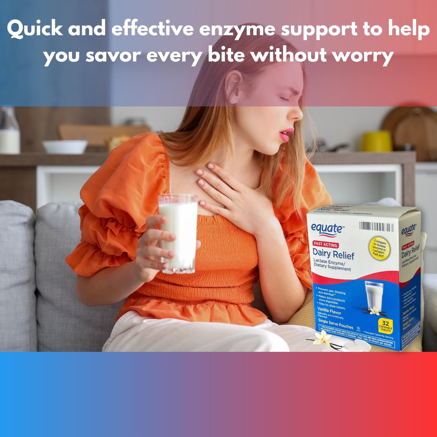 FUSION SHOP STORE Lactase Enzyme Dairy Pills for Lactose Intolerance, Tablet, 32 Tablets