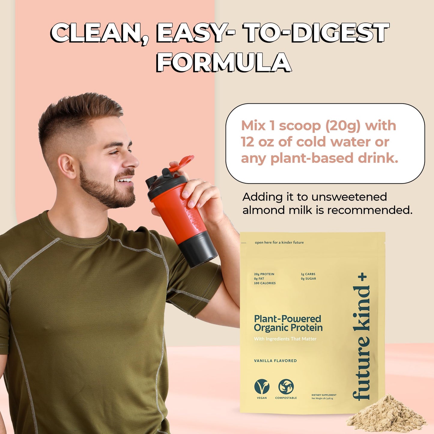 Future Kind Vegan Protein Powder Vanilla, Pea Protein, 32 Servings